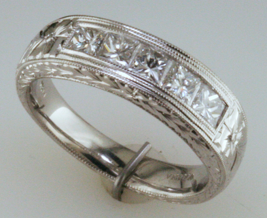 Custom Man's Hand-Engraved Diamond Band