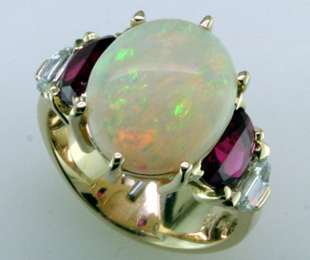 Opal, Ruby, & Diamond Ring