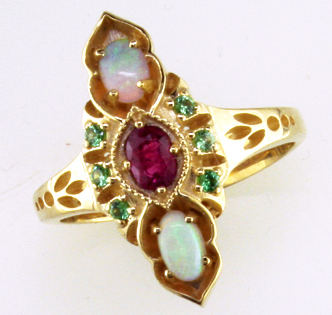 Custom Ruby, Opal, & Tsavorite Ring