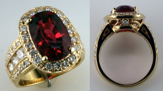 Custom Spinel & Diamond Ring