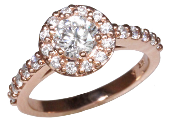 14k Rose Diamond Halo Ring
