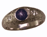 Blue Star Sapphire & Diamond Ring