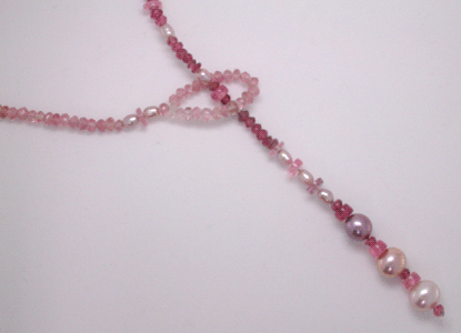 Pink Tourmaline and Pearl Lariat Necklace