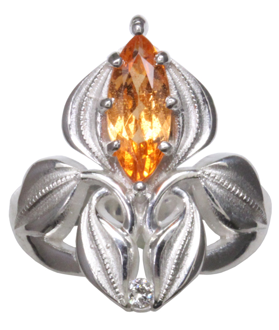 Nouveau-Inspired Orange Garnet Ring