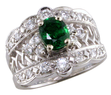 14kw Tasvorite Garnet & Diamond Ring