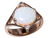 White Opal + Diamond Ring